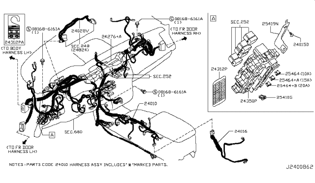 2013 Nissan Murano Harness-Main Diagram for 24010-3ZH0A