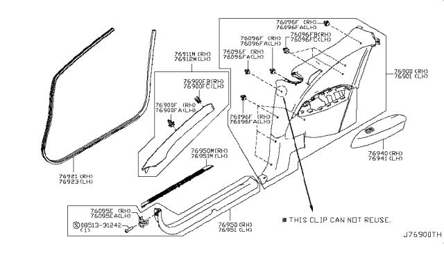 2013 Nissan Murano Finisher-Rear Side,LH Diagram for 76901-1GR0C