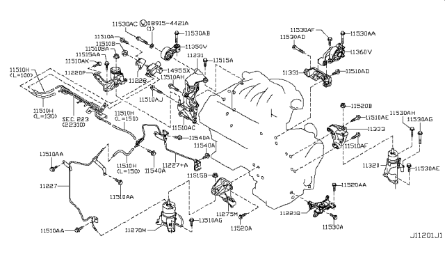 2014 Nissan Murano Engine & Transmission Mounting Diagram