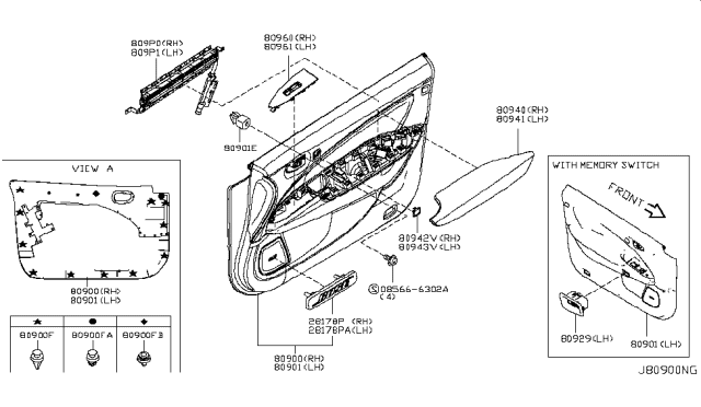 2012 Nissan Murano Front Door Armrest Right Diagram for 80940-1GR0A