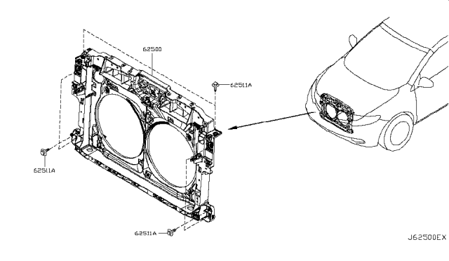 2014 Nissan Murano Front Apron & Radiator Core Support Diagram