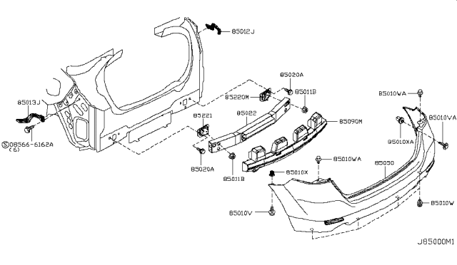 2013 Nissan Murano Rear Bumper Cover Diagram for 85022-1GR0H