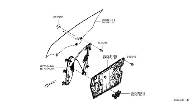 2014 Nissan Murano Front Door Window & Regulator Diagram