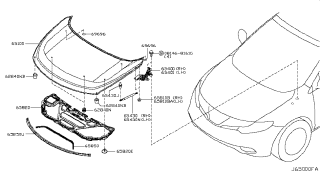 2014 Nissan Murano Sealing Rubber-Hood Diagram for 65810-1AA0A
