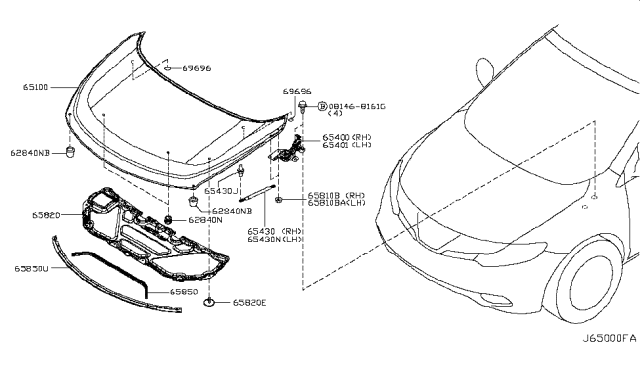 2012 Nissan Murano Hood Panel,Hinge & Fitting Diagram