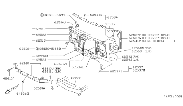 1994 Nissan Pathfinder Support-Radiator Core,Upper Diagram for 62510-73P00