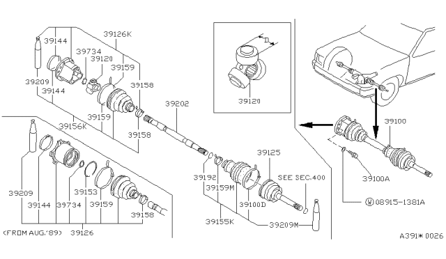 1994 Nissan Pathfinder Shaft Sub Assy-Front Drive Diagram for 39204-88G51