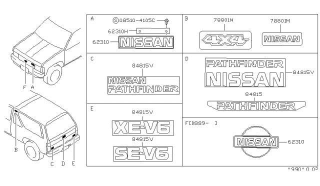 1990 Nissan Pathfinder Side Rear Emblem Diagram for 73890-88G02