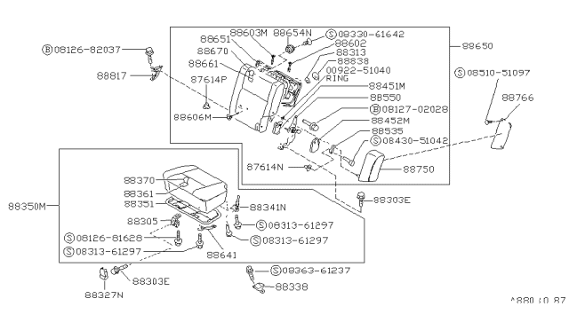 1988 Nissan Pathfinder Trim Assembly-Rear Seat Cushion Diagram for 88370-42G05