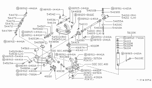 1987 Nissan Pathfinder Shock ABSORBER Front Diagram for 56110-45G25