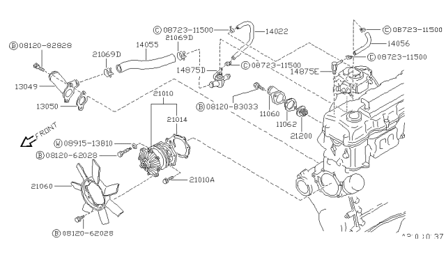 1988 Nissan Pathfinder Hose Water Diagram for 14056-89W01