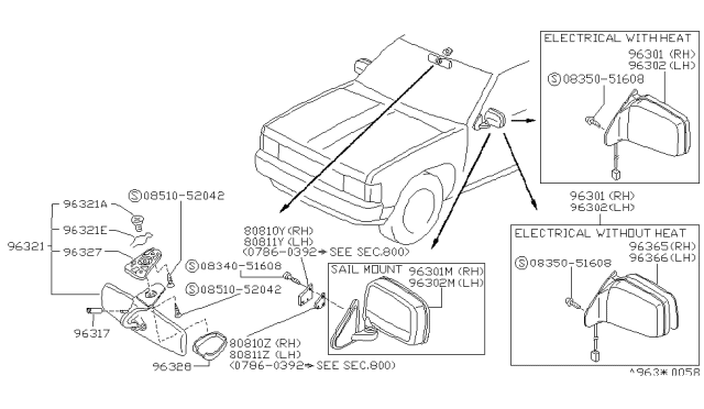 1995 Nissan Pathfinder Mirror Assy-Inside Diagram for 96321-23G70