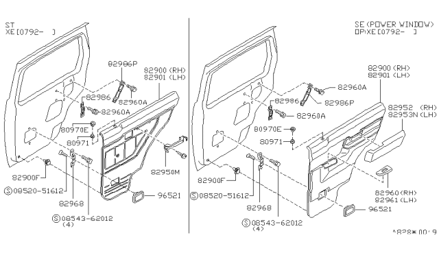 1994 Nissan Pathfinder Finisher-Pull Handle,RH Diagram for 82952-83G01