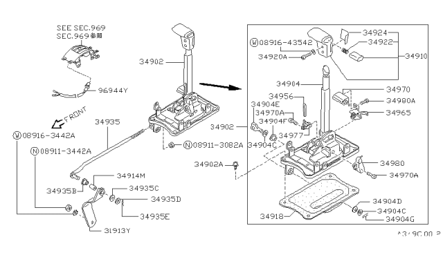 1990 Nissan Pathfinder Rod-Selector Diagram for 34935-09G00