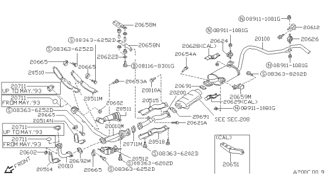 1991 Nissan Pathfinder Exhaust Tube & Muffler Diagram 2