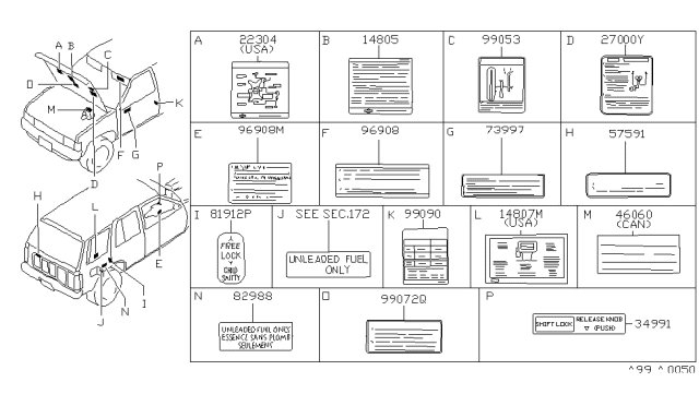 1988 Nissan Pathfinder Emission Label Diagram for 14805-41G00