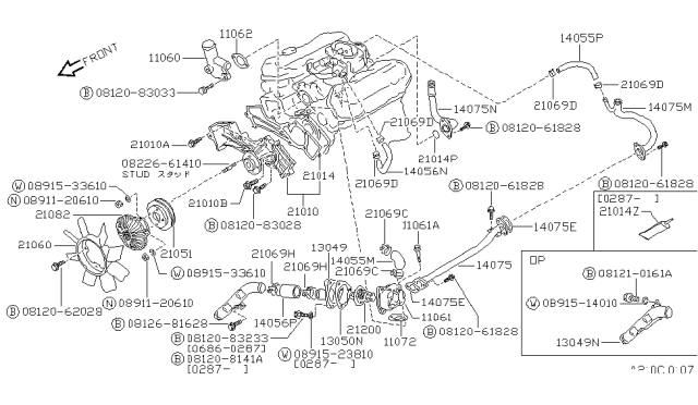 1987 Nissan Pathfinder Gasket-Water Pump Diagram for 21014-07N00