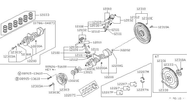 1988 Nissan Pathfinder FLYWHEEL Assembly Diagram for 12310-02P24