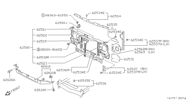 1988 Nissan Pathfinder Support Radiator Core Diagram for 62520-93G00