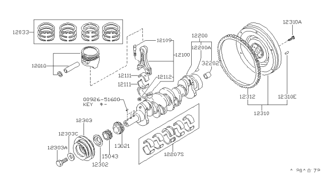 1994 Nissan Pathfinder Piston,Crankshaft & Flywheel Diagram 3