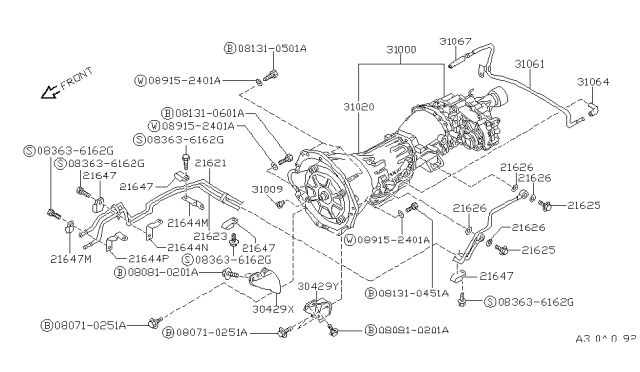 1988 Nissan Pathfinder Automatic Transmission Assembly Diagram for 31020-X8219