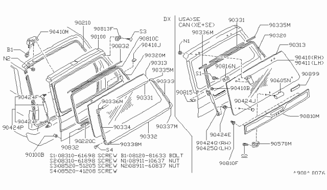 1989 Nissan Pathfinder Grommet-Screw Diagram for 90388-41G10