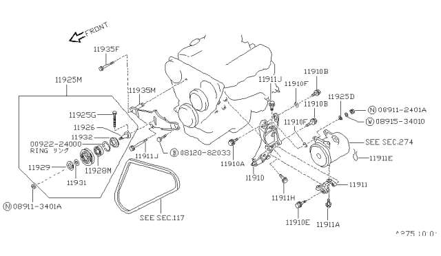 1993 Nissan Pathfinder Compressor Mounting & Fitting Diagram 2