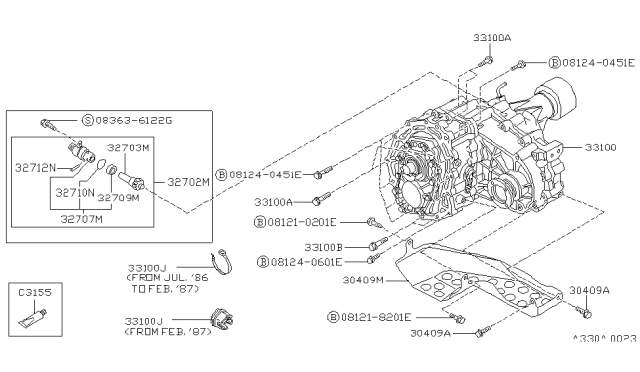 1988 Nissan Pathfinder PINION Assembly SPEEDOMETER Diagram for 32702-33G21