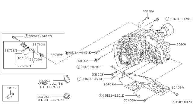 1988 Nissan Pathfinder Transfer Assy Diagram for 33100-41G00