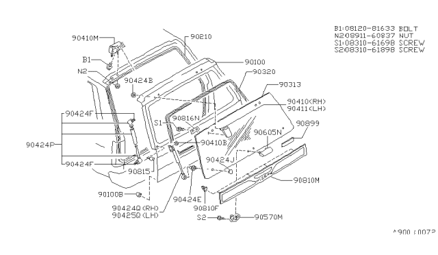 1995 Nissan Pathfinder Back Door Panel & Fitting Diagram