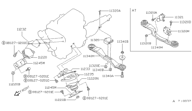 1990 Nissan Pathfinder Engine Mount Member Assembly, Rear Diagram for 11310-41G00