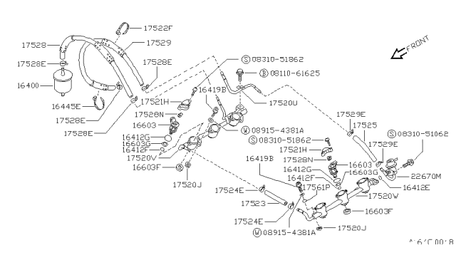 1991 Nissan Pathfinder Pipe Assembly-Fuel Diagram for 17523-88G00