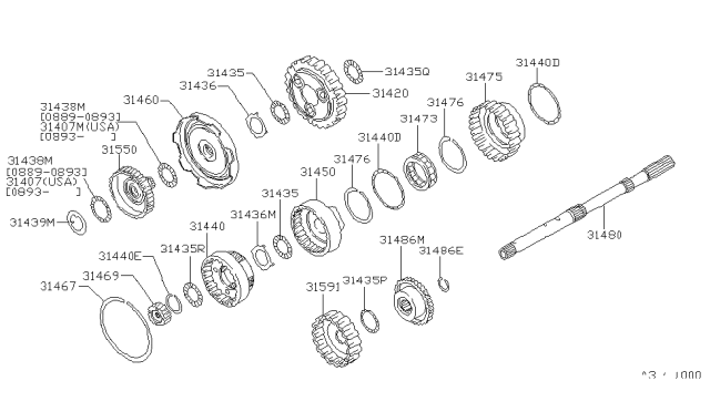 1991 Nissan Pathfinder Governor,Power Train & Planetary Gear Diagram 2