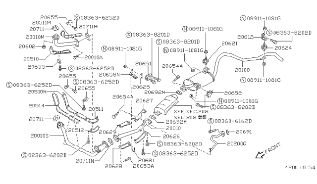 1989 Nissan Pathfinder Exhaust Tube & Muffler Diagram 5