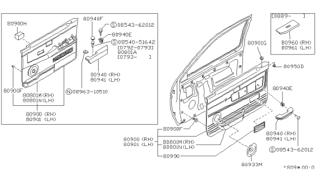 1993 Nissan Pathfinder FINISHER Assembly Front Door LH Diagram for 80901-83G71