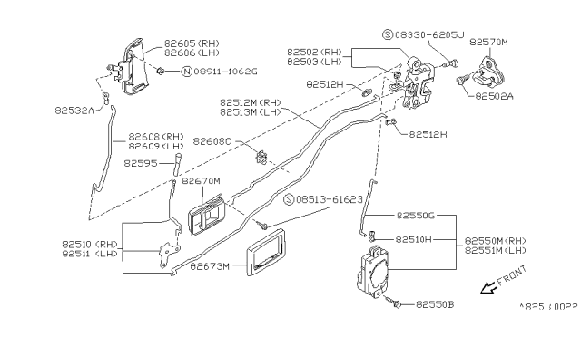 1987 Nissan Pathfinder Rear Door Lock & Handle Diagram