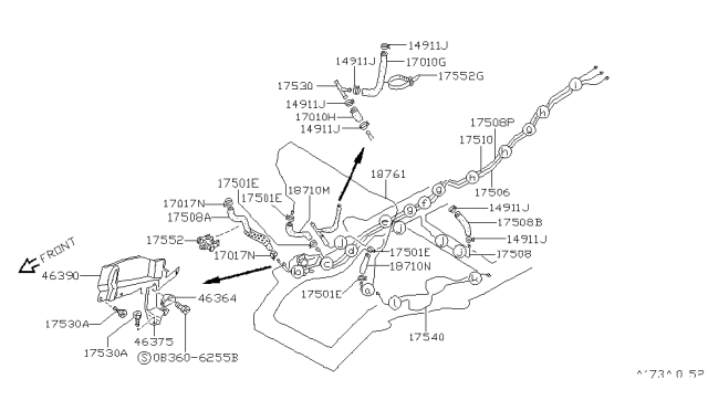 1988 Nissan Pathfinder Tube-Eai To Catalyst Diagram for 17540-42G00