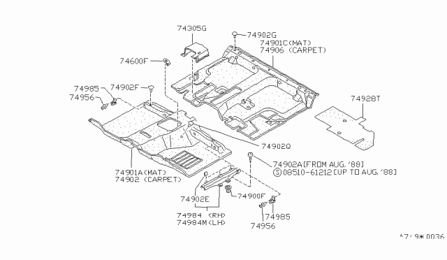 1995 Nissan Pathfinder Grey Front Floor Carpet Diagram for 74902-1S160