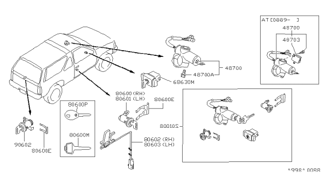 1992 Nissan Pathfinder Key Set Cylinder Lock Diagram for K9810-61G06