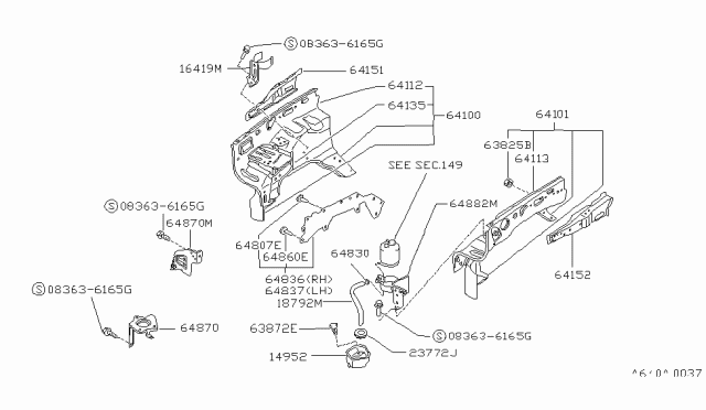 1989 Nissan Pathfinder Cover Splash HOODLEDGE LH Diagram for 64837-42G00