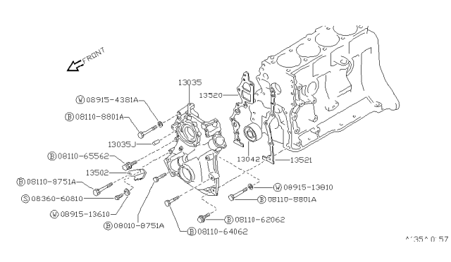 1990 Nissan Pathfinder Front Cover,Vacuum Pump & Fitting Diagram 3