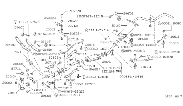 1988 Nissan Pathfinder Exhaust Tube & Muffler Diagram 1