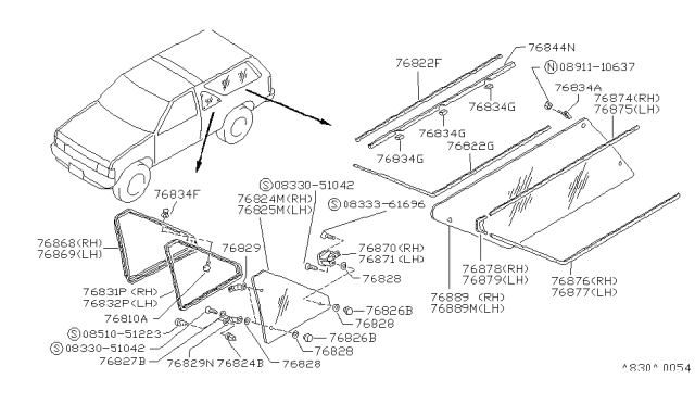 1987 Nissan Pathfinder Glass Side Window 2ND LH Diagram for 83343-41G02