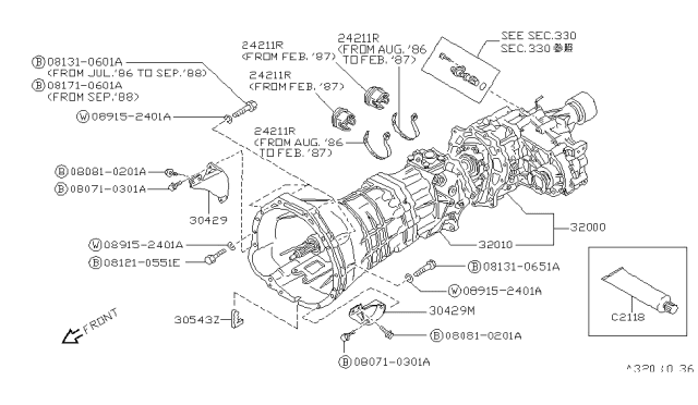 1987 Nissan Pathfinder Manual Transmission, Transaxle & Fitting Diagram 2