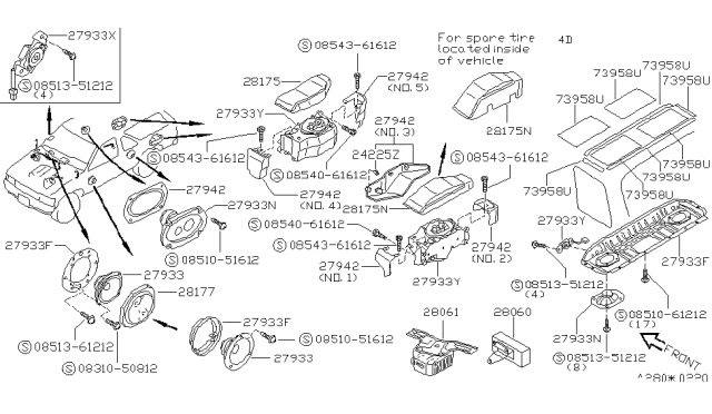 1991 Nissan Pathfinder Rear Speaker Assembly Diagram for 28171-83G01