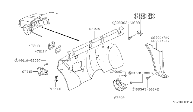 1991 Nissan Pathfinder Dash Trimming & Fitting Diagram