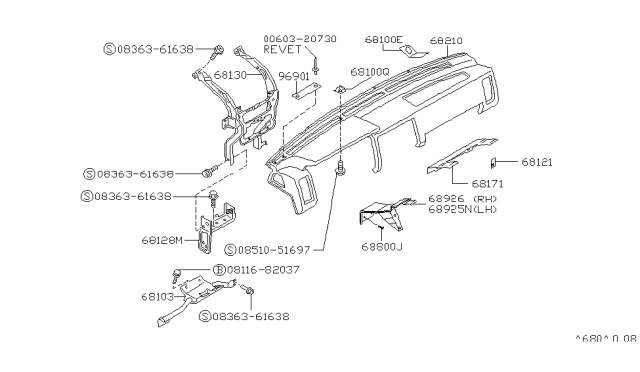 1992 Nissan Pathfinder Rubber-Instrument Diagram for 68174-60G00