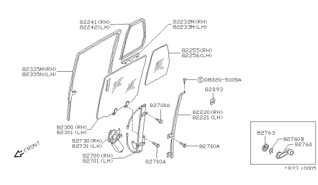 1994 Nissan Pathfinder Weatherstrip-Rear Corner,LH Diagram for 82273-83G00