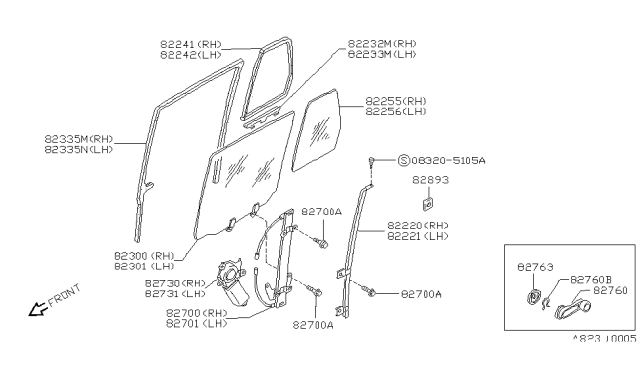 1994 Nissan Pathfinder Regulator Assy-Door Window,Rh Diagram for 82720-83G16