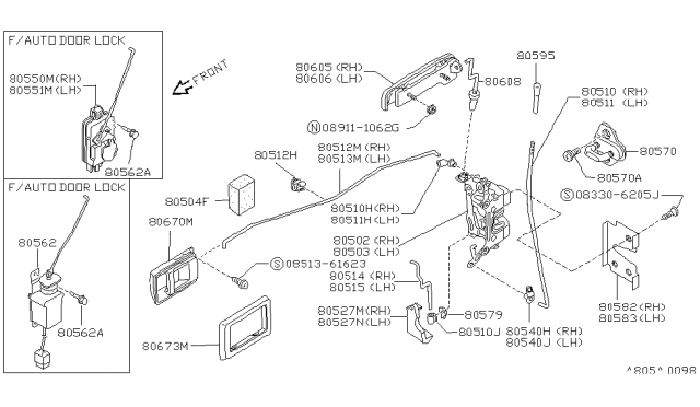 1990 Nissan Pathfinder Front Door Lock & Handle Diagram